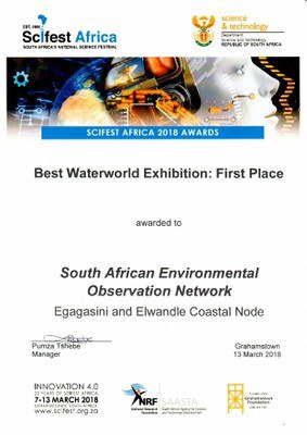 SAEON receives 1st place for Best Waterworld Exhibition at Sci-fest Africa 2018
